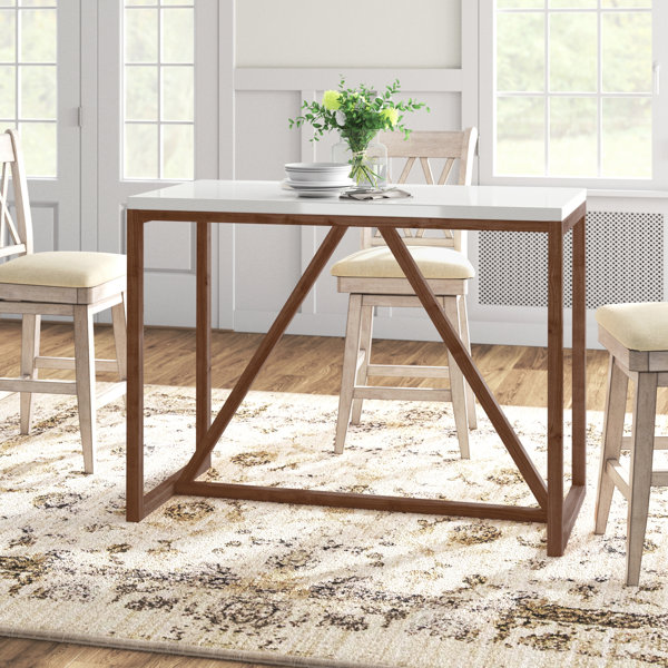 wes counter height rubberwood solid wood dining table beachcrest home